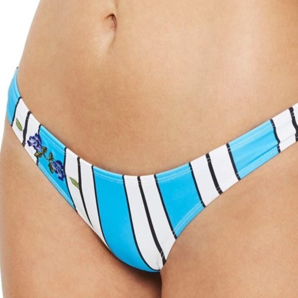 NWT Topshop Floral Embroidered Blue White Nautical Striped Bikini Bottoms 12